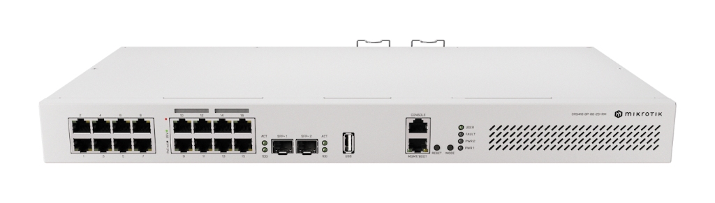 CRS418-8P-8G-2S+RM-Mikrotik CRS418-8P-8G-2S+RM 16× Gigabit Router Switch, 8× PoE-out, 2× 10G SFP+