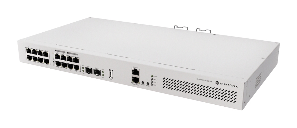 CRS418-8P-8G-2S+RM-Mikrotik CRS418-8P-8G-2S+RM 16× Gigabit Router Switch, 8× PoE-out, 2× 10G SFP+