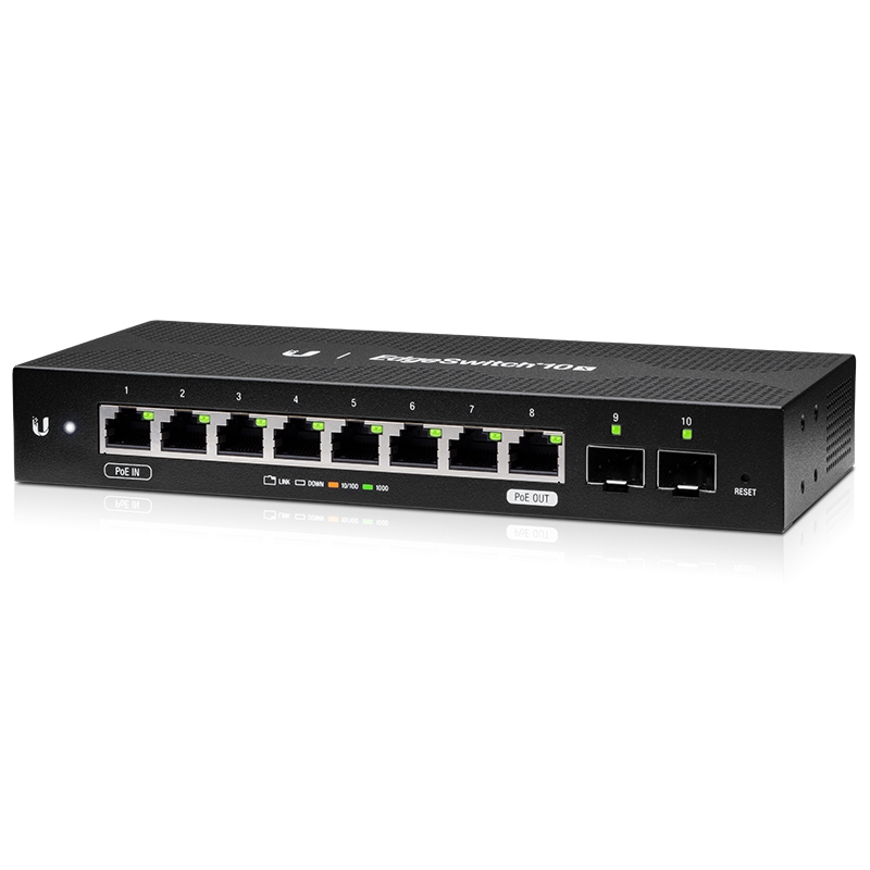 ES-10X-UBNT EdgeSwitch 10X (ES-10X) – 8 Gigabit RJ45, 2 SFP Portlu, 24V Pasif PoE Passthrough Destekli Ekonomik WISP Switch